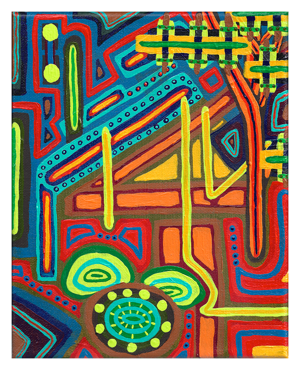 Shed, 12.25" x 10.25" acrylic on canvas by Jordan Hockett.