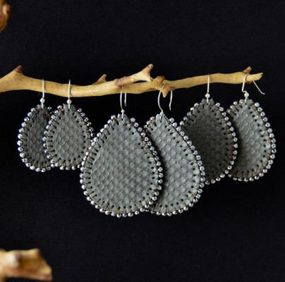  Gemstone Leather Drops - Charcoal Python 