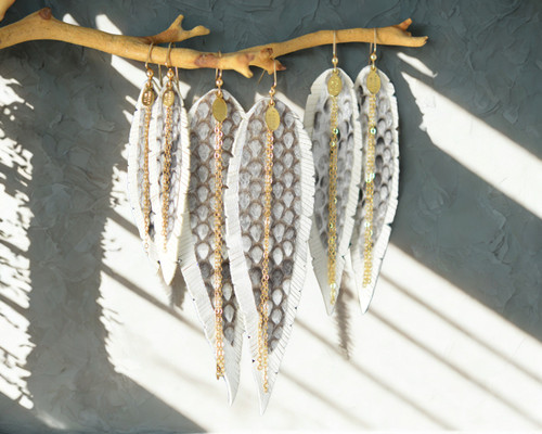  Leather Feather - Creamy White with Natural Python 