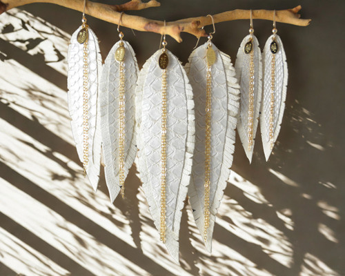  Leather Feather - Creamy White with Pearl Python 