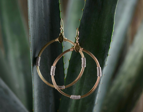  Leather Accent Hoops - Champagne 