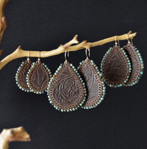  Chocolate tooled leather - Turquoise 