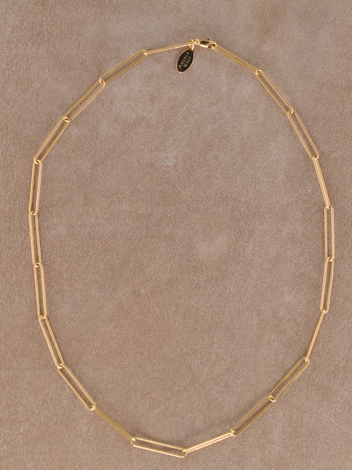 Mesa Gold Chain in 14K gold overlay featuring elongated paperclip-style links with a lobster clasp closure.