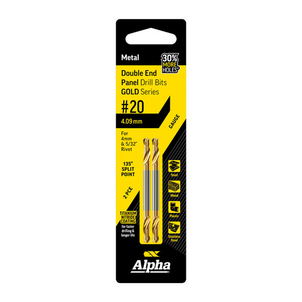 Alpha Gold Series No. 30 Gauge (3.26mm) Panel Drill Bit Double Ended Carded 2 piece