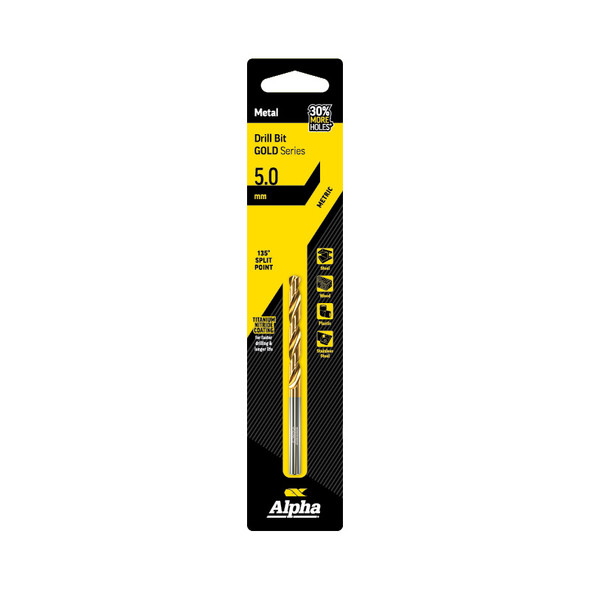 Alpha Gold Series Jobber Drill Metric 5.0mm - Carded