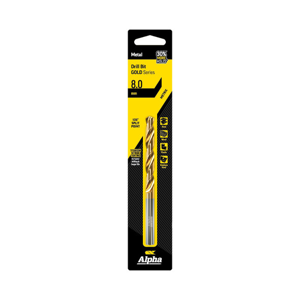 Alpha Gold Series Jobber Drill Metric 8.0mm - Carded