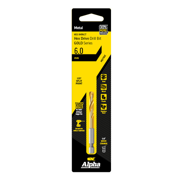 Alpha Gold Series HSS Impact HEX Drive Drill Bit 6.0mm