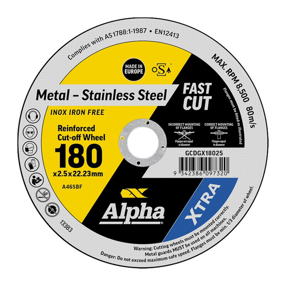 Alpha Cutting Disc - Stainless 180 x 2.5mm XTRA