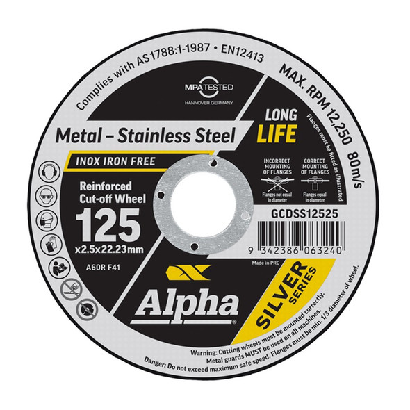 Alpha Cutting Disc - Stainless 125 x 2.5mm Silver Series