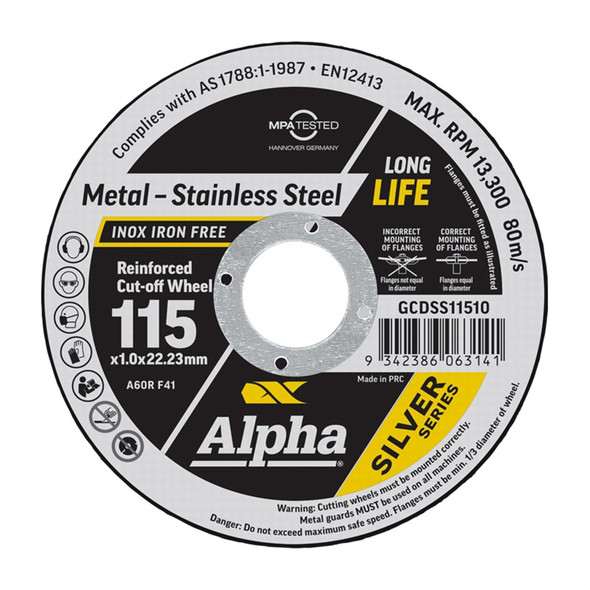 Alpha Cutting Disc - Stainless 115 x 1.0mm Silver Series