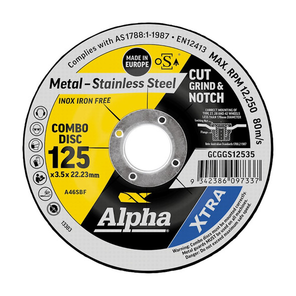Alpha Cut Grind & Notch Combo Disc - Stainless 125 x 3.5mm Gold