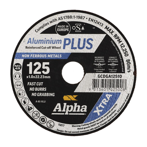 Alpha Cutting Disc - Aluminium Plus 125 x 1.0mm - 10 Pack Plastic Box