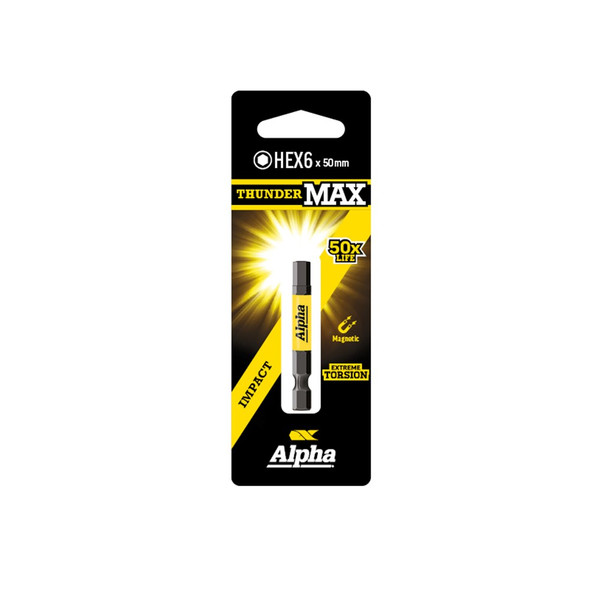 Alpha ThunderMax Impact Power Bit HEX6 x 50mm - Carded