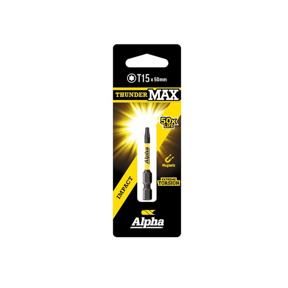 Alpha ThunderMax Impact Power Bit TX15 x 50mm - Carded