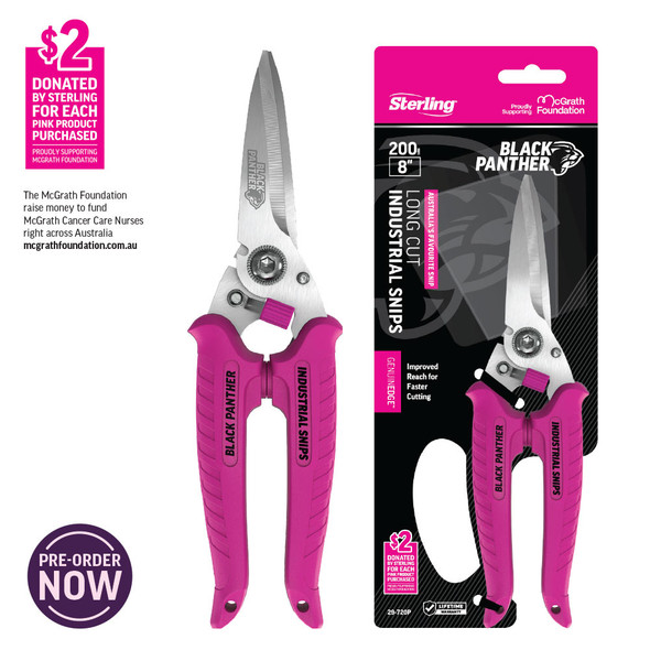 Sterling PINK Black Panther Snips 200mm (8”) - Long Cut