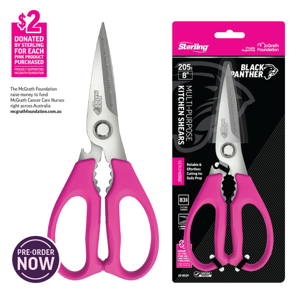 Sterling PINK Black Panther Multi-Purpose Kitchen Scissors 205mm (8")