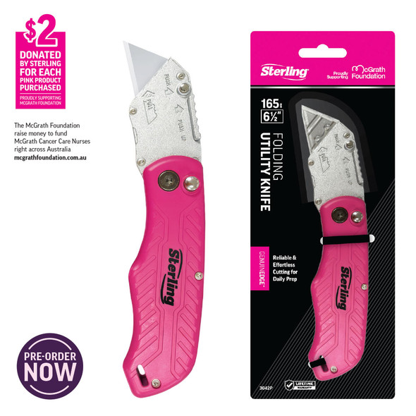Sterling PINK Folding Utility Knife 165mm