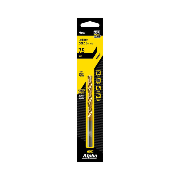 Alpha Gold Series Jobber Drill Metric 7.5mm - Carded