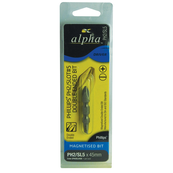 Alpha Phillips 2 - Slot 5 x 45mm Double Ended Bit - Carded