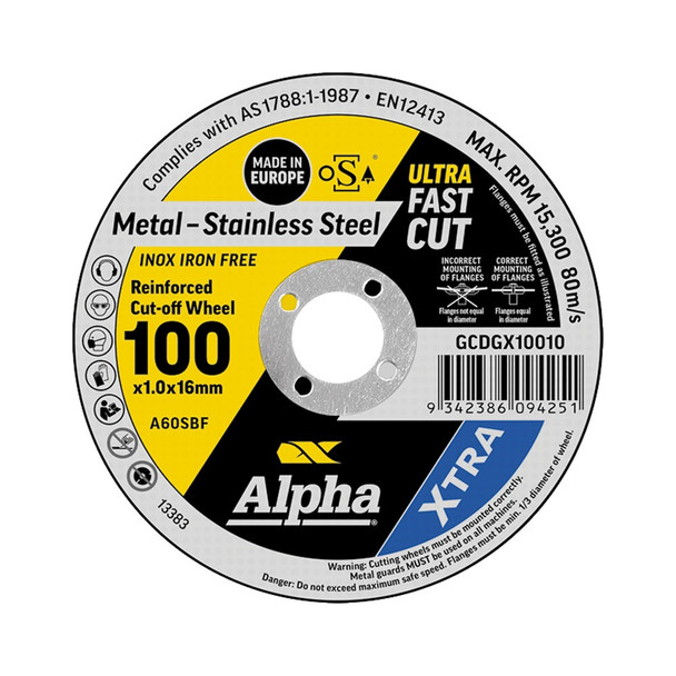 Alpha Cutting Disc - Stainless 100 x 1.0mm  XTRA