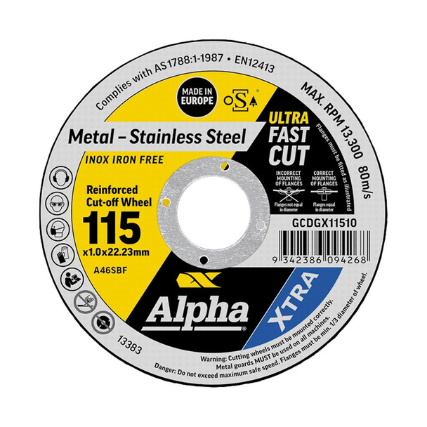 Alpha Cutting Disc - Stainless 115 x 1.6mm XTRA