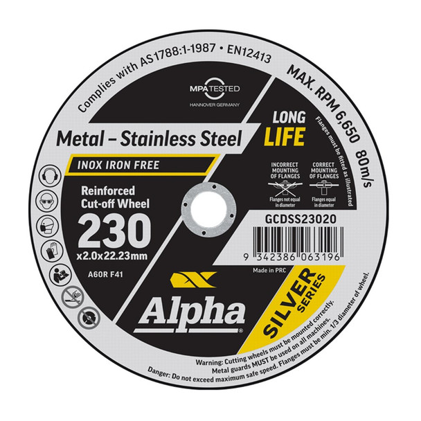 Alpha Cutting Disc - Stainless 230 x 2.0mm Silver Series