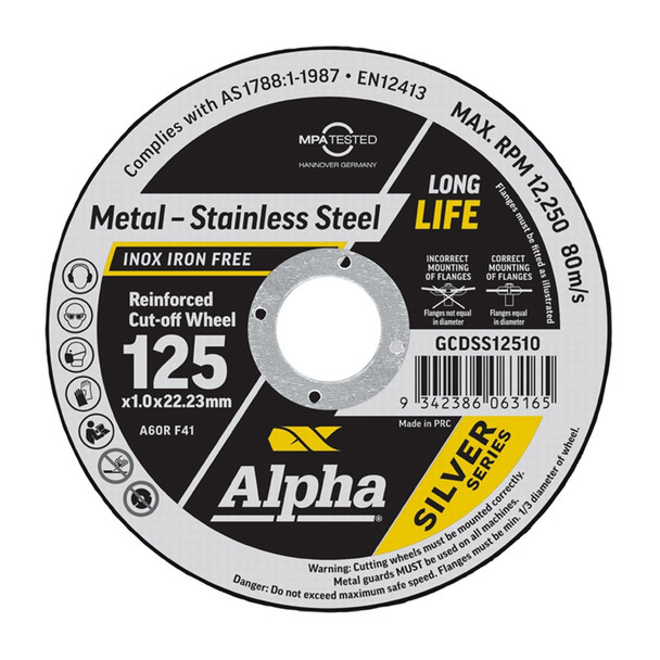 Alpha Cutting Disc - Stainless 125 x 1.0mm Silver Series