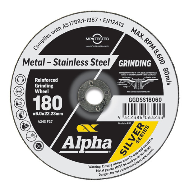 Alpha Grinding Disc - Stainless 180 x 6.0mm Silver Series