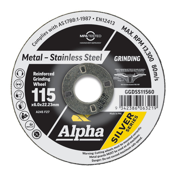 Alpha Grinding Disc - Stainless 115 x 6.0mm Silver Series