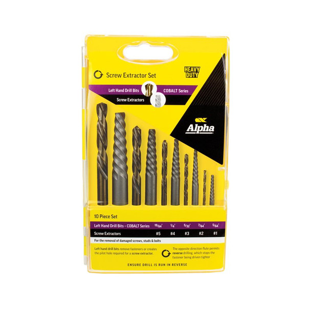 Alpha Screw Extractor & Left Hand Cobalt Drill Set 10 piece