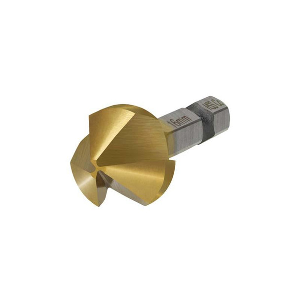 Alpha Countersink 3 Flute 16mm TiN 1/4in Hex Shank Carded
