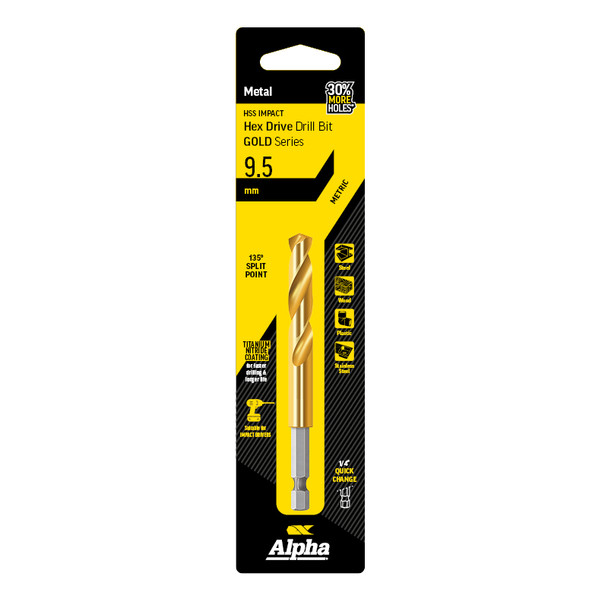 Alpha Gold Series HSS Impact HEX Drive Drill Bit 9.5mm