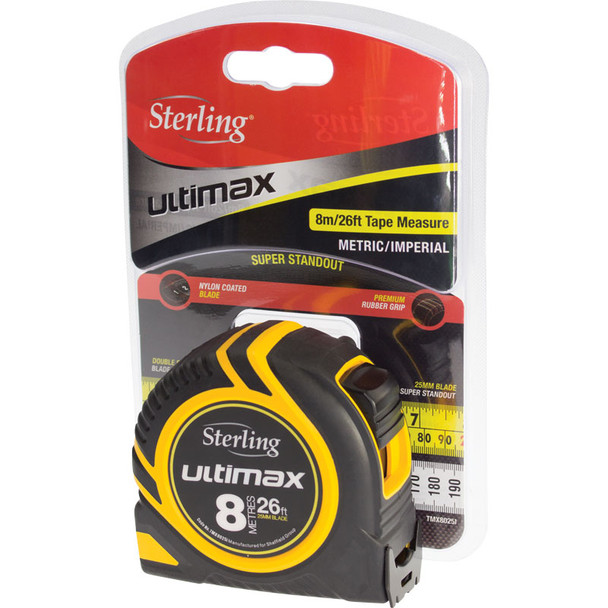 Sterling Ultimax Tape Measure 8M/26ft x 25mm Met/Imp