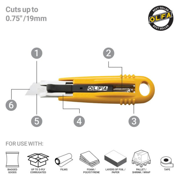 OLFA Semi-Automatic Self-Retracting Safety Knife Carton Cutter - Carded