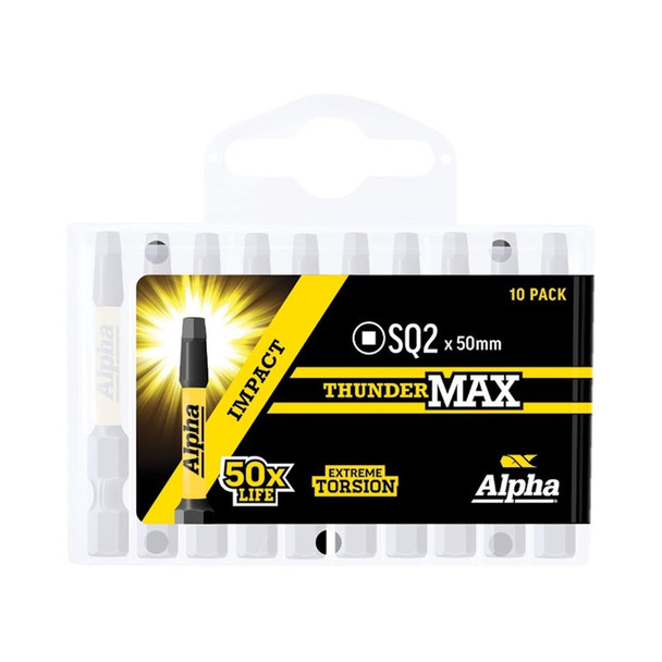 Alpha ThunderMax Impact Power Bit SQ2 x 50mm - Handipack of 10 Alpha ThunderMax Impact Power Bit SQ2 x 50mm - Handipack of 10