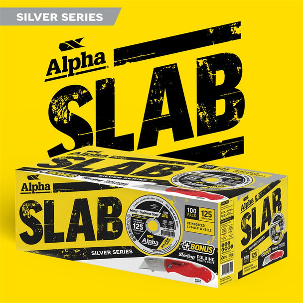 Alpha SLAB Silver Series Cutting Disc 125x1.0mm x 100 Pack   + Bonus Utility Knife