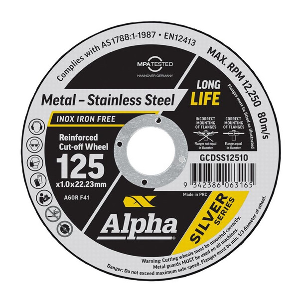 Alpha SLAB Silver Series Cutting Disc 125x1.0mm x 100 Pack + Bonus Safety Glasses