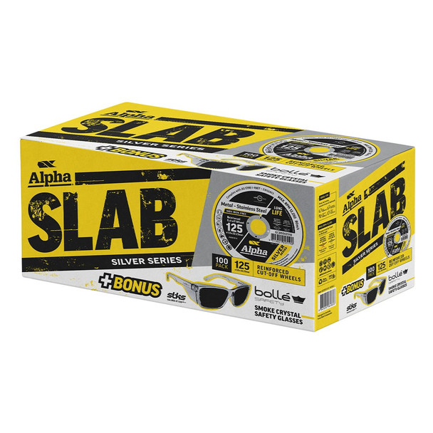 Alpha SLAB Silver Series Cutting Disc 125x1.0mm x 100 Pack + Bonus Safety Glasses
