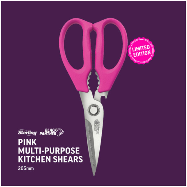 Sterling PINK Black Panther Multi-Purpose Kitchen Scissors 205mm (8")