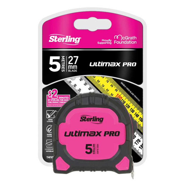 Sterling PINK Ultimax Pro Tape Measure 5m