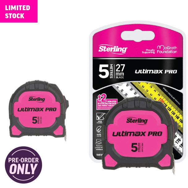Sterling PINK Ultimax Pro Tape Measure 5m