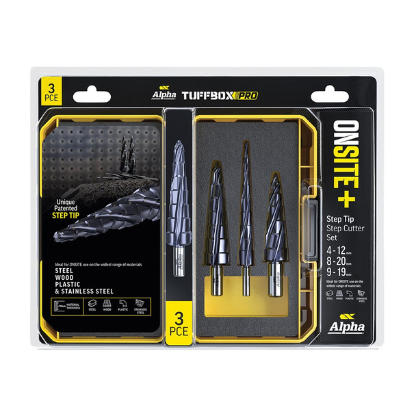 Alpha Onsite Plus Step Tip Cutter TuffBox PRO Drill Set - 3 piece