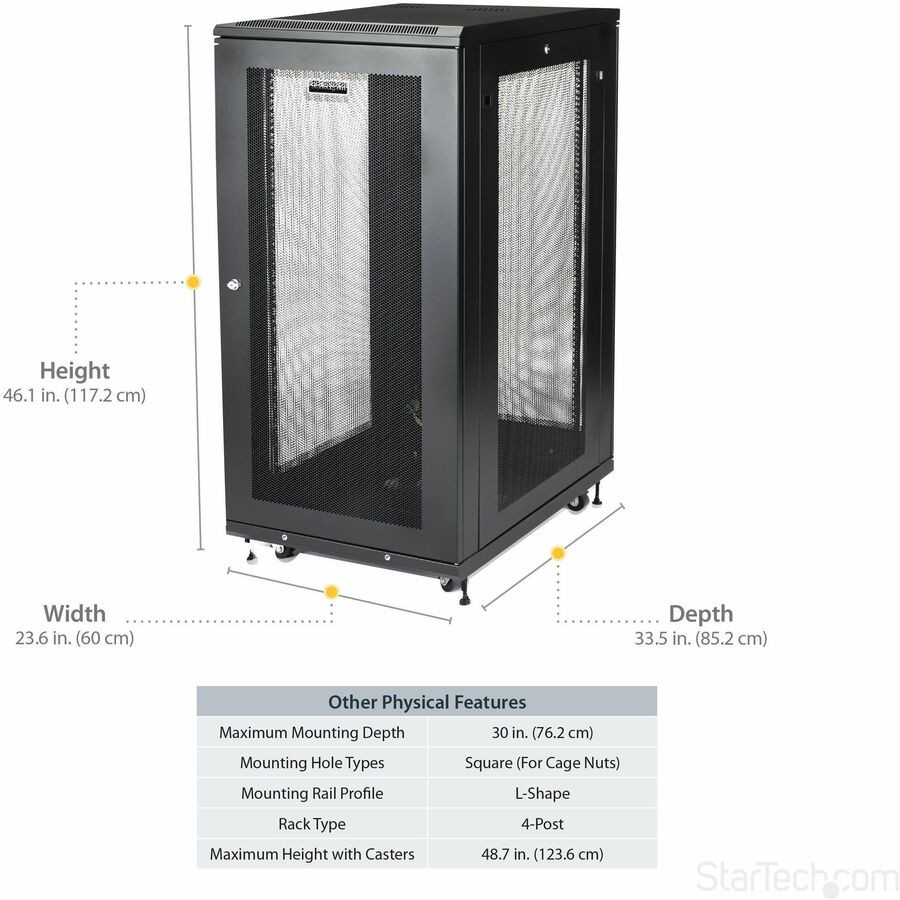 StarTech.com 4-Post 24U Server Rack Cabinet, 19
