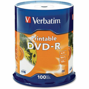 Verbatim DVD Recordable Media - DVD-R - 16x - 4.70 GB - 100 / Pack - White Verbatim DVD Recordable Media - DVD-R - 16x - 4.70 GB - 100 / Pack - White