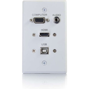 C2G HDMI, VGA, 3.5mm Audio And USB Pass Through Single Gang Wall Plate - White C2G HDMI, VGA, 3.5mm Audio And USB Pass Through Single Gang Wall Plate - White