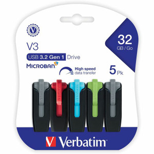 Verbatim 32GB Store 'n' Go V3 USB 3.2 Gen 1 Flash Drive - 5pk - Assorted Verbatim 32GB Store 'n' Go V3 USB 3.2 Gen 1 Flash Drive - 5pk - Assorted