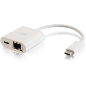 C2G USB C Ethernet Adapter with Power - White C2G USB C Ethernet Adapter with Power - White