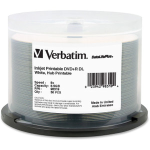 Verbatim DataLifePlus DVD Recordable Media - DVD+R DL - 8x - 8.50 GB - 50 / Pack - White