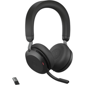 Jabra Evolve2 75 Wireless On-ear Stereo Headset - USB-A - Unified Communication - With Charging Stand - Black - Binaural - Ear-cup - 3000 cm - Bluetooth - 20 Hz to 20 kHz - MEMS Technology Microphone - Noise Cancelling Jabra Evolve2 75 Wireless On-ear Stereo Headset - USB-A - Unified Communication - With Charging Stand - Black - Binaural - Ear-cup - 3000 cm - Bluetooth - 20 Hz to 20 kHz - MEMS Technology Microphone - Noise Cancelling