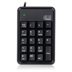 Adesso 19-Key Mechanical Keypad with 3-Port USB Hub